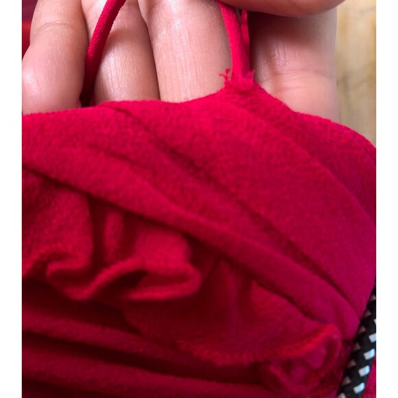 1990s CACHÉ Cherry Red SILK CHIFFON Draped Sleeveless Ruched Dress. Small. As Is - Picture 8 of 10